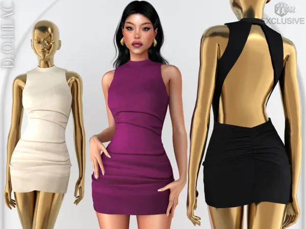 Alpha Open Back Gathered Crepe Mini Dress DO0896 - The Sims 4 Custom Content