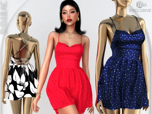 Alpha Tie Back Pattern Silk Dress DO0903 - The Sims 4 Custom Content