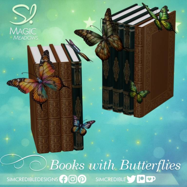 Alpha Magic Meadows Books with butterflies by simcredible - The Sims 4 Custom Content