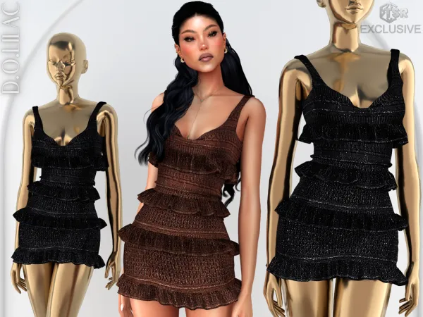 Alpha Ruffled Metallic Lace Mini Dress DO0905 - The Sims 4 Custom Content
