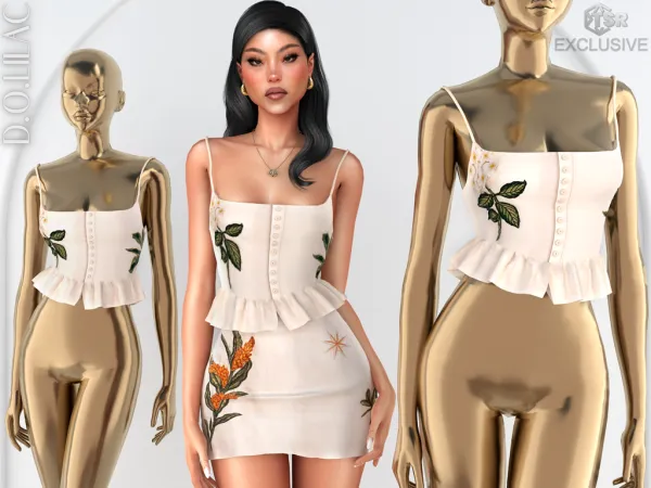 Alpha Embroidered Linen Mini Skirt DO0918 - The Sims 4 Custom Content