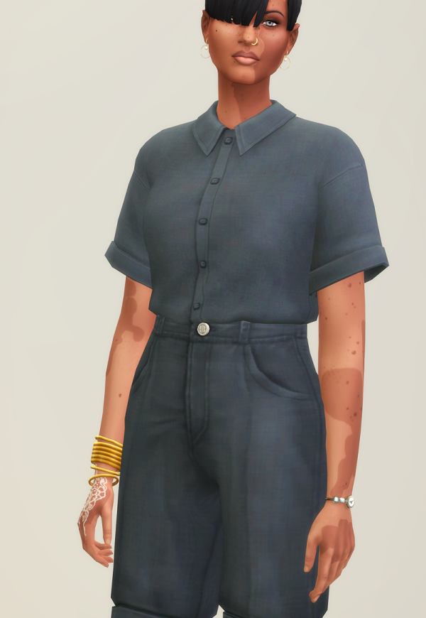 Maxis Match Short sleeved shirt SS21 Basic Pants IV (30 color) by simsfinds - The Sims 4 Custom Content