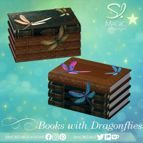Alpha Books with dragonflies by simcredible - The Sims 4 Custom Content