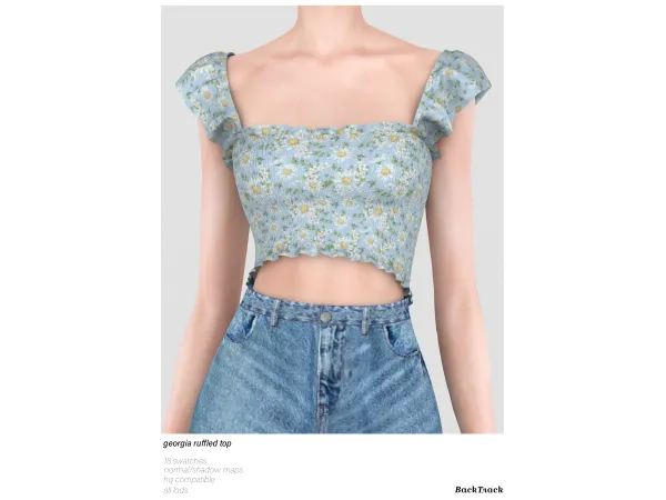 Alpha Georgia Ruffled Top Bonnie Denim Shorts by backtrackcc - The Sims 4 Custom Content