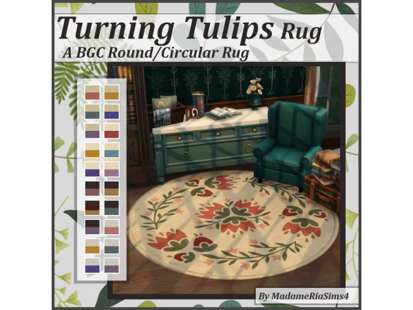 Maxis Match Turning Tulips Round Rug by MadameRia - The Sims 4 Custom Content