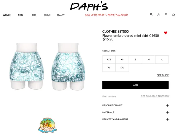 Alpha Daph's VacationVibes Clothes SET500 Flower embroidered mini skirt C1630 - The Sims 4 Custom Content