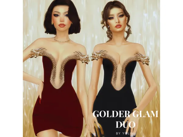 Sims 4 Golden Glam Duo by yolimi