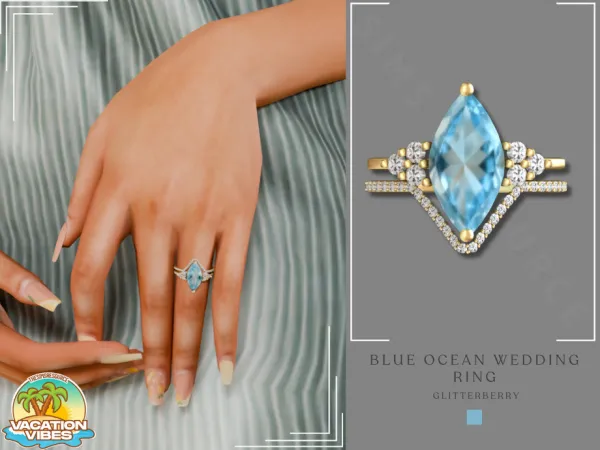Alpha Ocean Blue Wedding Ring by Glitterberryfly - The Sims 4 Custom Content