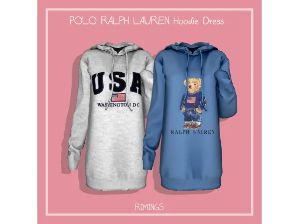 Alpha [RIMINGS] POLO RALPH LAUREN Hoodie Dress by RIMINGS - The Sims 4 Custom Content