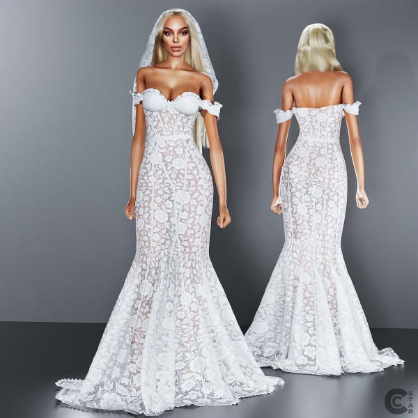 Alpha Wedding Lace Mermaid Gown cool_content_star by cool_content_star - The Sims 4 Custom Content