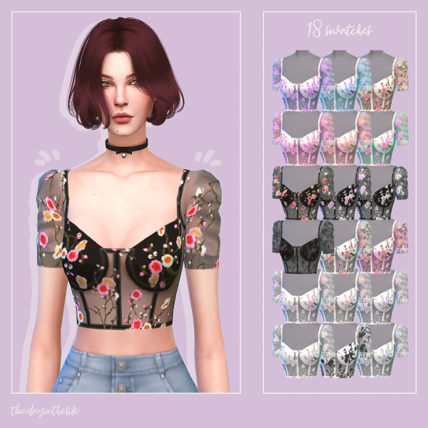 Alpha TRANSPARENT FLORAL TOP by simsfinds - The Sims 4 Custom Content