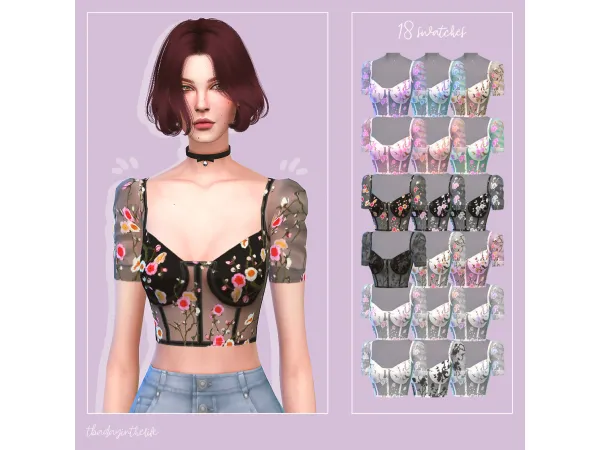 Alpha TRANSPARENT FLORAL TOP - The Sims 4 Custom Content