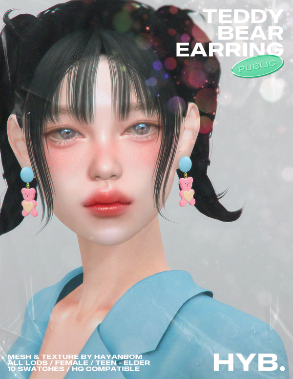 Alpha [HYB] TEDDY BEAR EARRING by simsfinds - The Sims 4 Custom Content