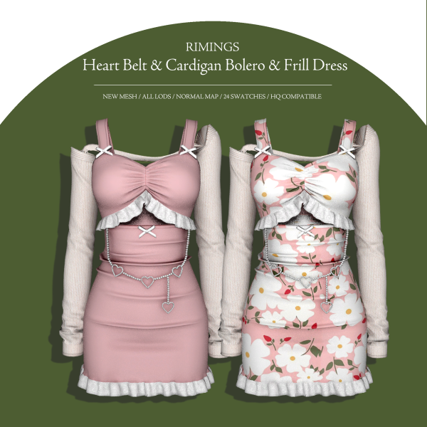 Alpha [RIMINGS] Heart Belt Cardigan Bolero Frill Dress by simsfinds - The Sims 4 Custom Content
