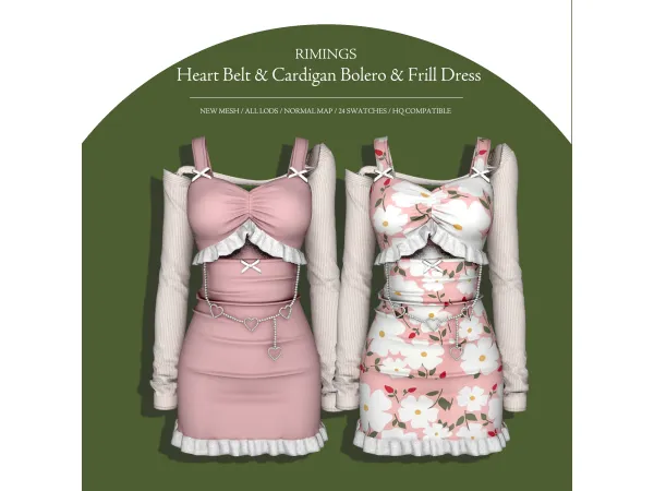 Alpha [RIMINGS] Heart Belt Cardigan Bolero Frill Dress - The Sims 4 Custom Content