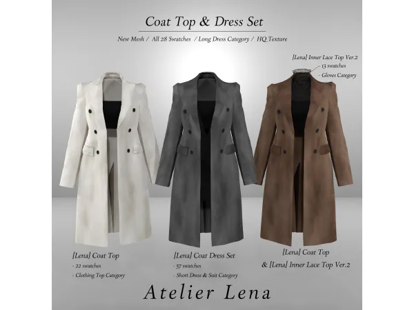 Alpha [Atelier Lena] Coat Top Dress Set - The Sims 4 Custom Content