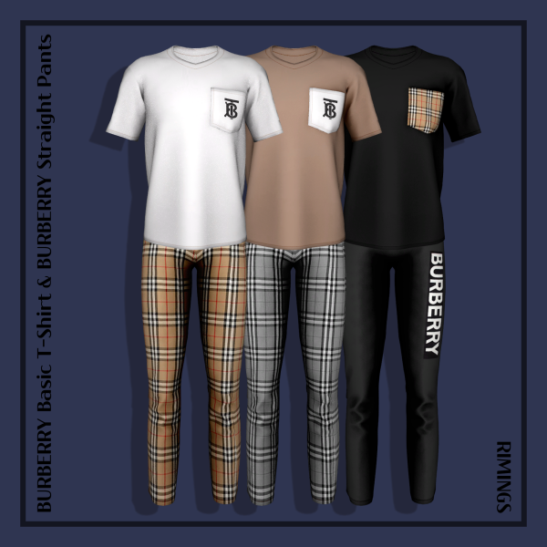 Alpha [RIMINGS] BURBERRY Basic T Shirt BURBERRY Straight Pants by simsfinds - The Sims 4 Custom Content