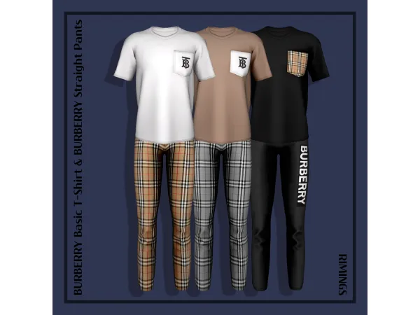 Alpha [RIMINGS] BURBERRY Basic T Shirt BURBERRY Straight Pants by RIMINGS - The Sims 4 Custom Content