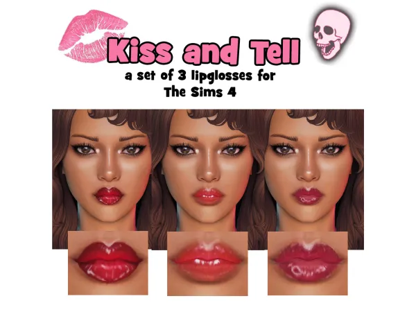Alpha Kiss and Tell a set of 3 lip glosses by stonedhilda - The Sims 4 Custom Content