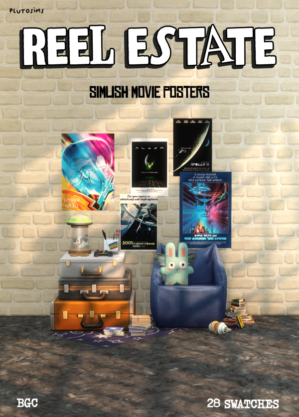 Mix Reel Estate Simlish Movie Posters by simsfinds - The Sims 4 Custom Content