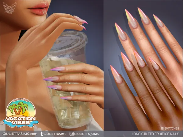 Alpha Vacation Vibes Long Stiletto Fruit Ice Nails - The Sims 4 Custom Content