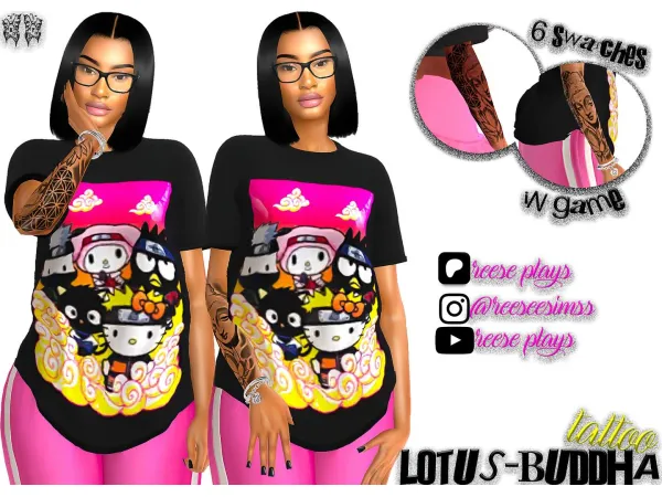 Mix Lotus Buddha Half Sleeve Tattoo by reeseplays - The Sims 4 Custom Content