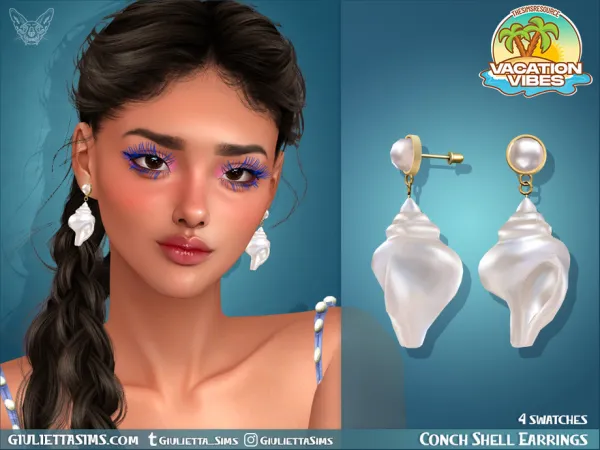 Alpha Vacation Vibes Conch Shell Pearl Earrings - The Sims 4 Custom Content