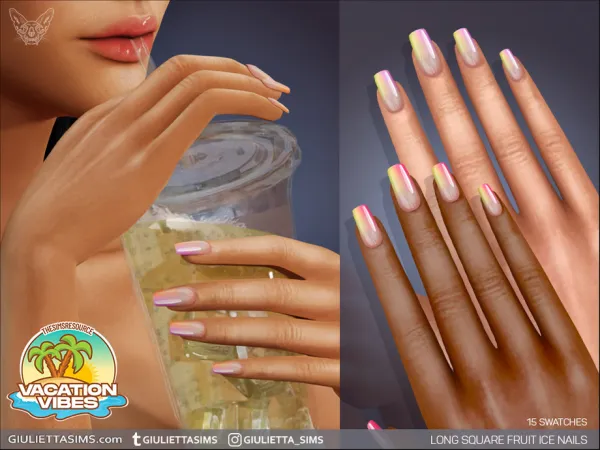 Alpha Vacation Vibes Long Square Fruit Ice Nails - The Sims 4 Custom Content