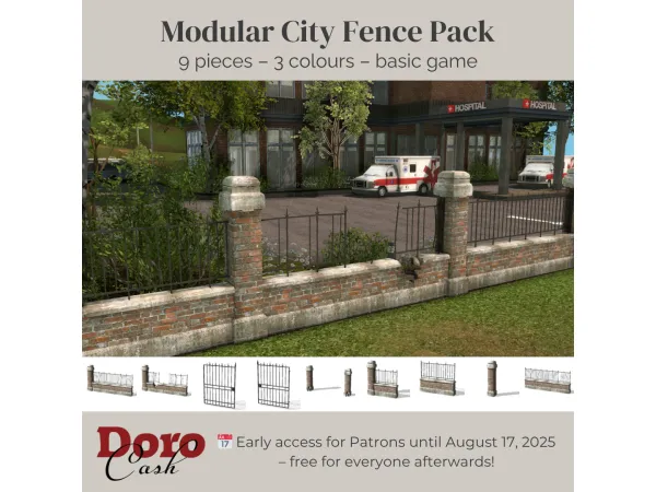 Alpha Modular City Fence Pack by DoroCash - The Sims 4 Custom Content