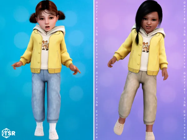 Alpha Toddler Yellow jacket with hoodie and jeans by Garfiel - The Sims 4 Custom Content