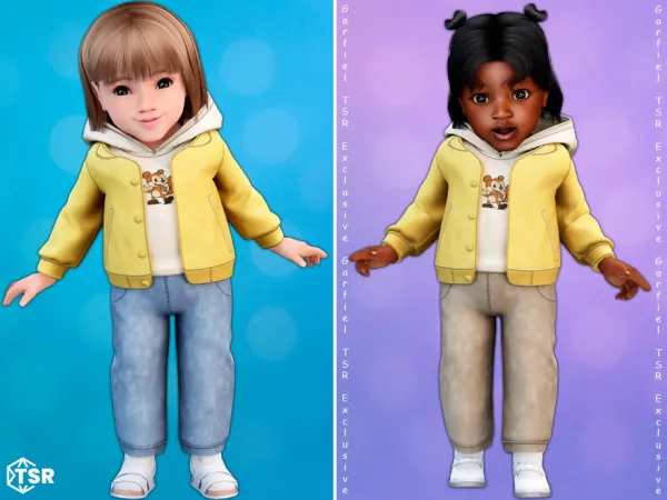 Alpha Infant Yellow jacket with hoodie and jeans by Garfiel - The Sims 4 Custom Content