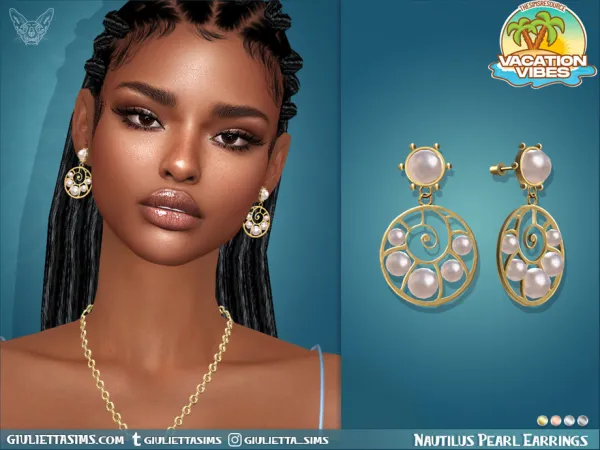 Alpha Vacation Vibes Nautilus Pearl Earrings - The Sims 4 Custom Content