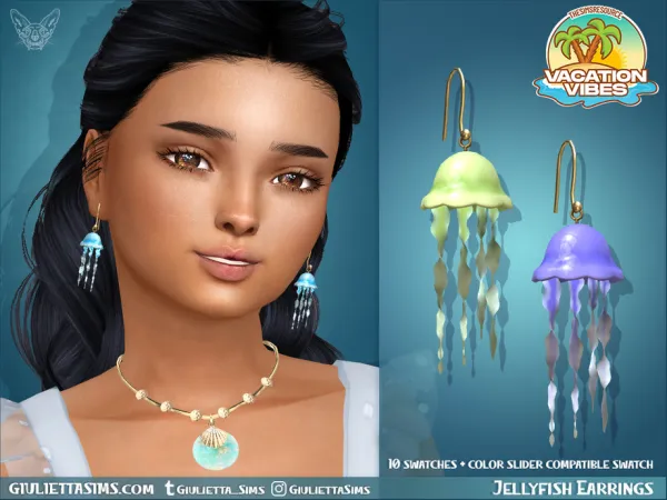 Alpha Vacation Vibes Jellyfish Earrings For Kids - The Sims 4 Custom Content