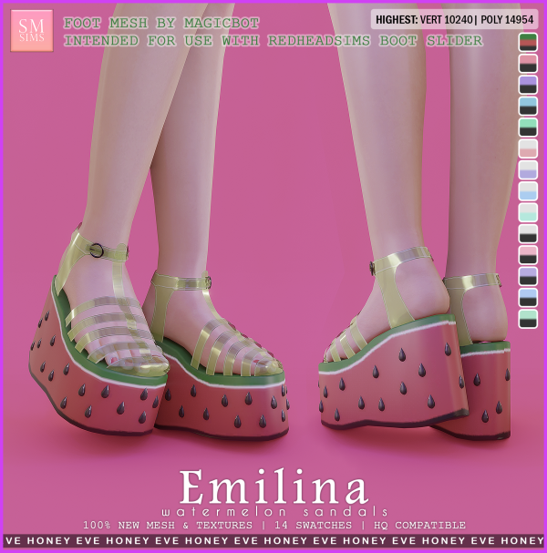 Alpha Emilina Watermelon Sandals by smsims - The Sims 4 Custom Content