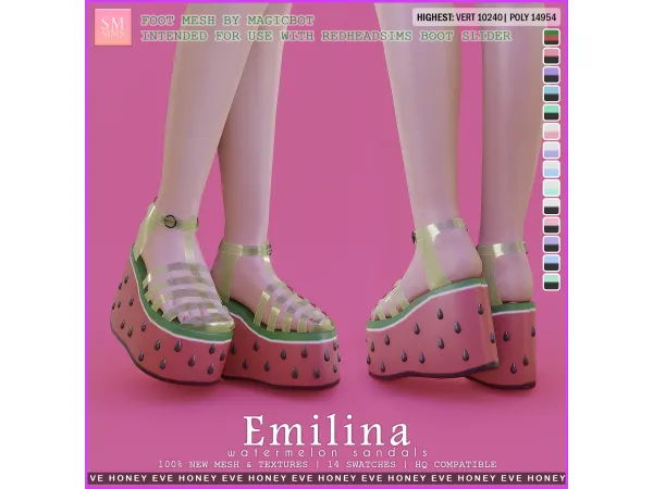 Alpha Emilina Watermelon Sandals - The Sims 4 Custom Content