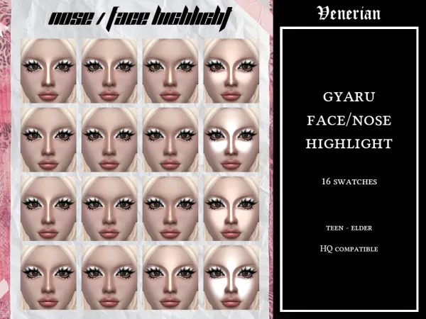 Mix Gyaru Nose Face Highlight by Venerian - The Sims 4 Custom Content
