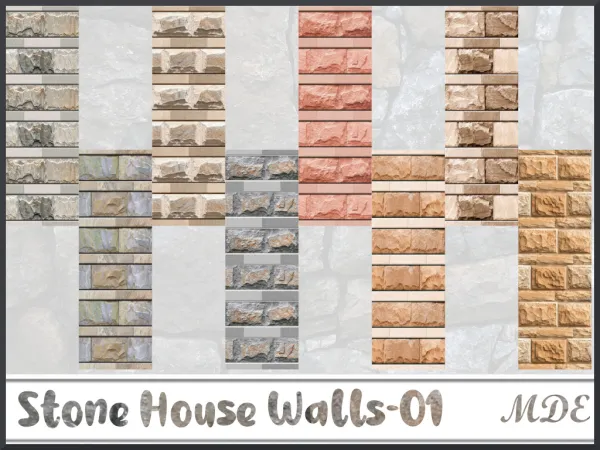Maxis Match Stone House Walls by _MDE_ - The Sims 4 Custom Content