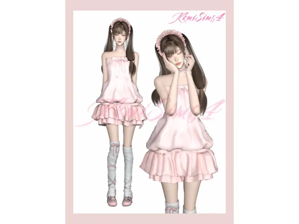 Maxis Match Bowknot ruffled bud skirt ruffled headband by KkmiSims4 - The Sims 4 Custom Content
