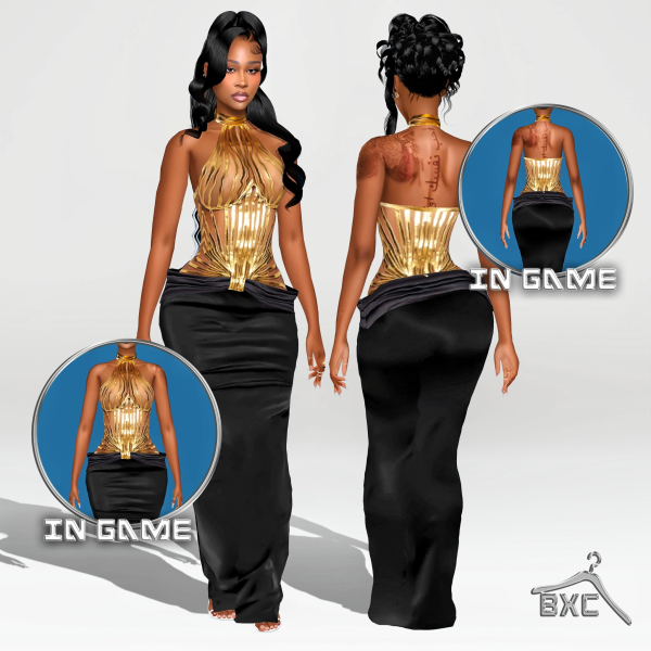 Alpha BLACK GOLD ROYALTY DRESS by simsfinds - The Sims 4 Custom Content