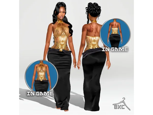 Alpha BLACK GOLD ROYALTY DRESS by Baddiexsimmer - The Sims 4 Custom Content