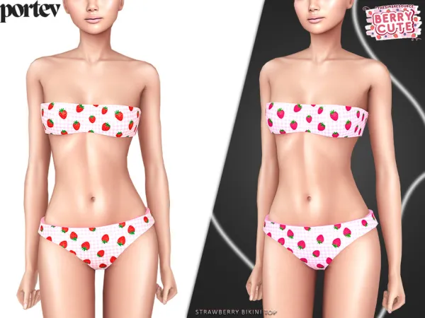 Alpha strawberry bikini top by portev - The Sims 4 Custom Content