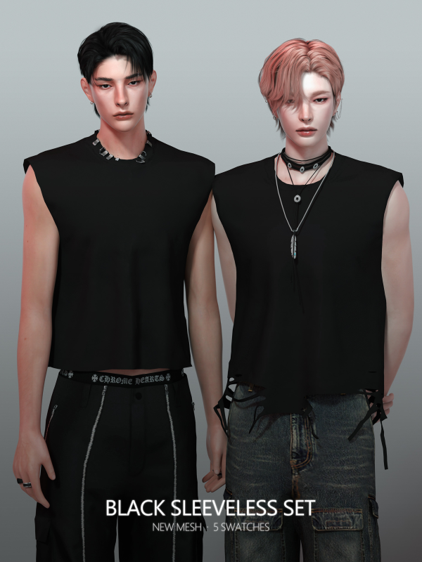 Alpha Black Sleeveless Set by simsfinds - The Sims 4 Custom Content