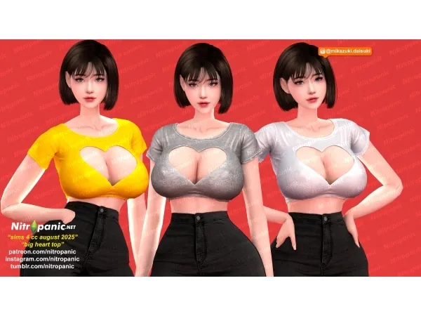 Alpha Nitopanic_Big Heart Tops - The Sims 4 Custom Content