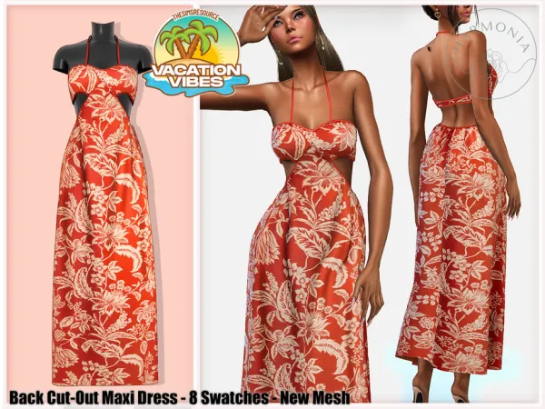 Alpha Back Cut Out Maxi Dress by Harmonia - The Sims 4 Custom Content