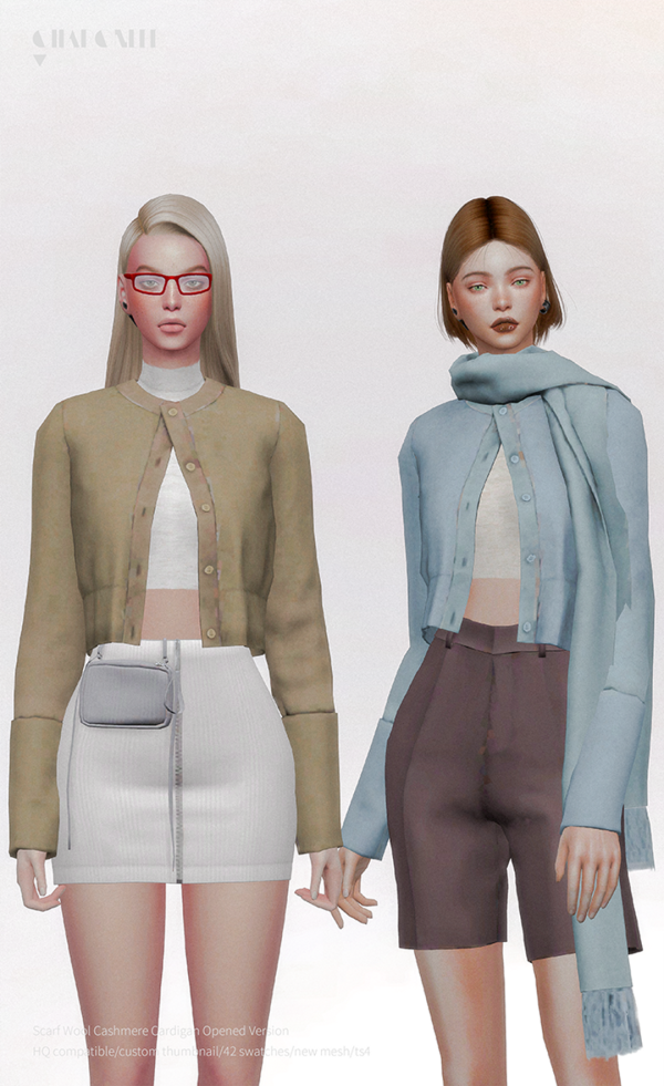 Alpha Scarf Wool Cashmere Cardigan Opened Version by simsfinds - The Sims 4 Custom Content