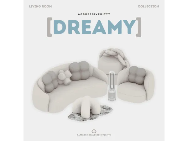 Maxis Match AGGRESSIVEKITTY DREAMY LIVING FURNITURE SET - The Sims 4 Custom Content