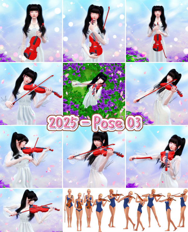 Mix 2025 Pose03 Violin by simsfinds - The Sims 4 Custom Content