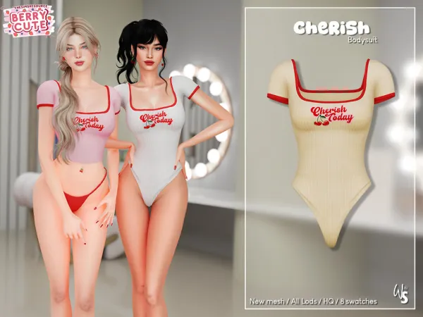 Alpha Berry Cute Cherish Bodysuit - The Sims 4 Custom Content