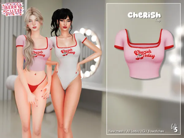 Alpha Berry Cute Cherish Blouse by wisteriasims - The Sims 4 Custom Content