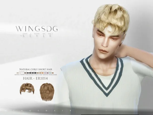 Alpha Natural curly short hair ER1014 by wingssims - The Sims 4 Custom Content